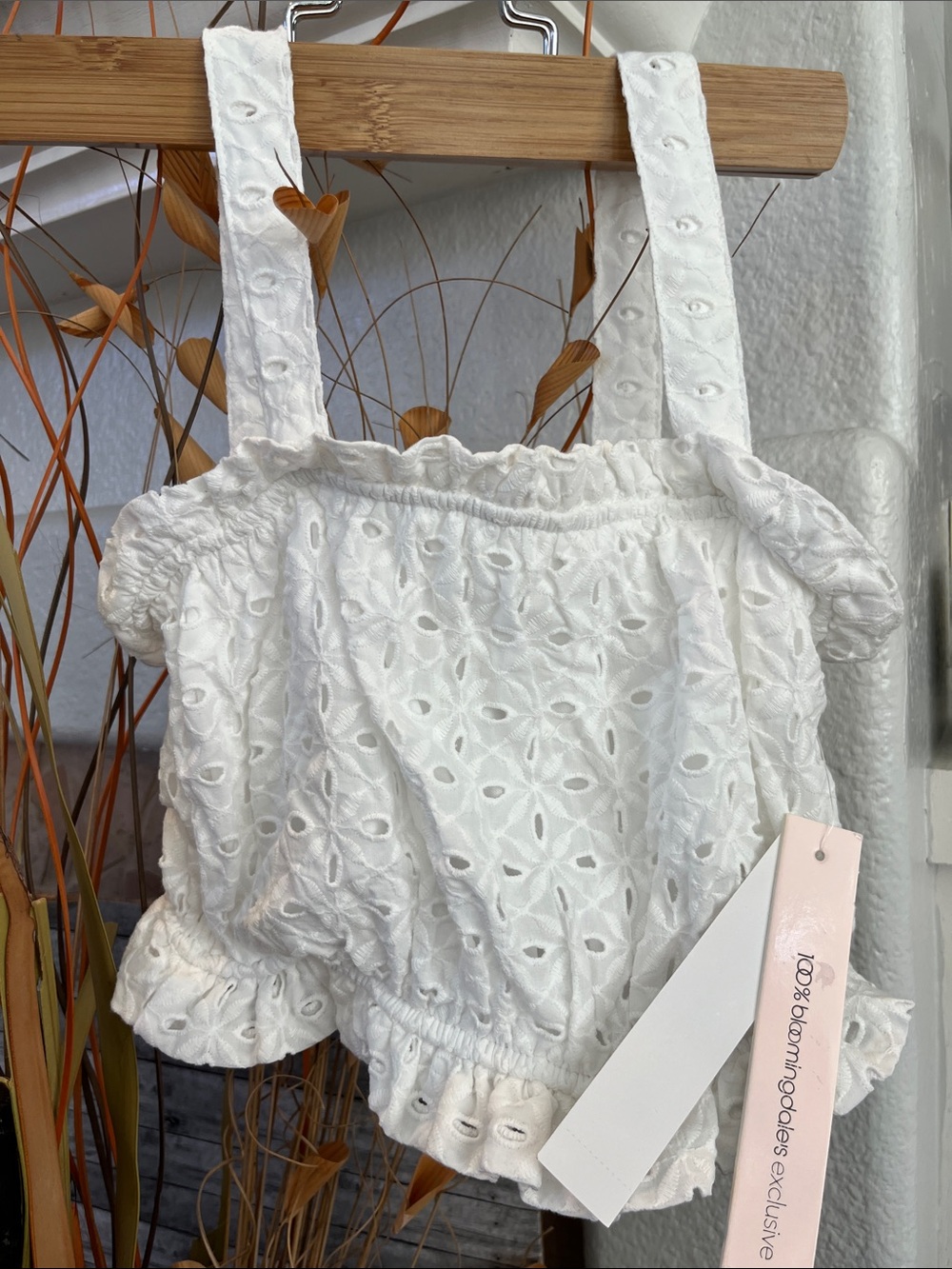 Aqua Eyelet Ruffle tank top